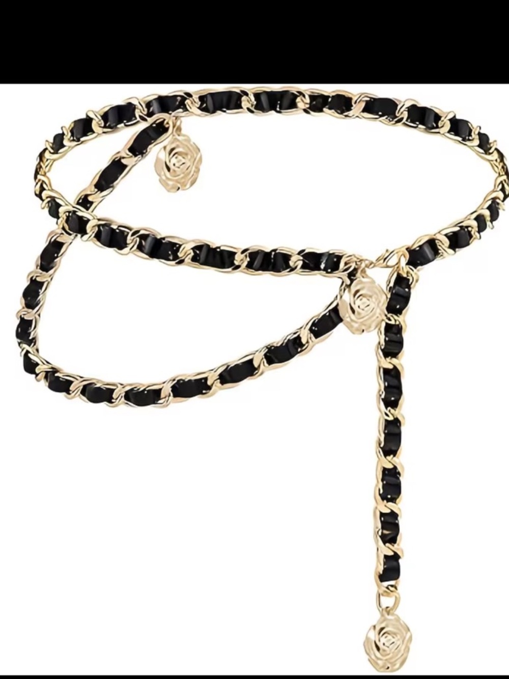 Affordable Fashion Finds Black and Gold Chain-Linked Rose Accent Belt